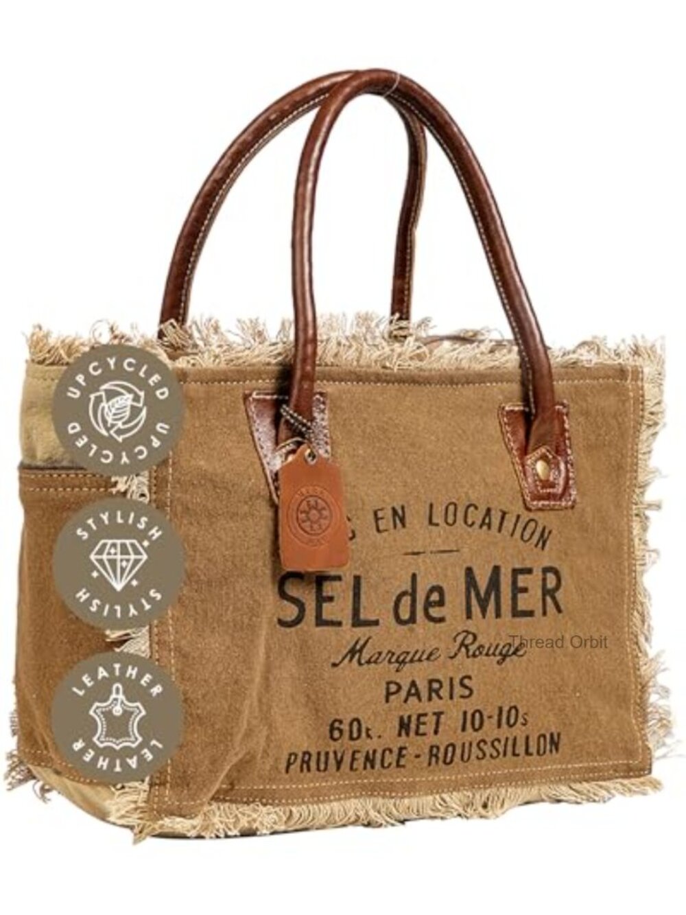 Canvas Tote Bag with Leather Strap - French Inspired Handbag - Tote